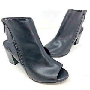 Breckelles Booties Womens 8.5 Reanna 11 Black Leatherette Peep Toe Chunky Heel